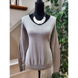Cotton Emporium Knot Back Sweater Gray Knit Womens V Neck Size Small